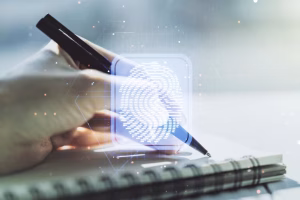 abstract creative fingerprint concept with woman hand writing notebook background multiexposure 258654 13647