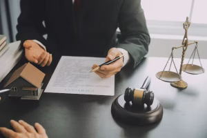 business lawyers discussing contract papers with brass scale desk office law legal services advice justice law concept picture with film grain effect 265022 61822 1